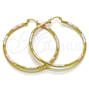 Argolla Grande 02.213.0153.1.60 Oro Laminado, Diseño de Hueco, Diamantado, Tres Tonos
