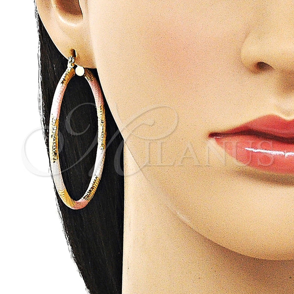 Argolla Grande 02.213.0259.50 Oro Laminado, Diseño de Hueco, Diamantado, Tres Tonos