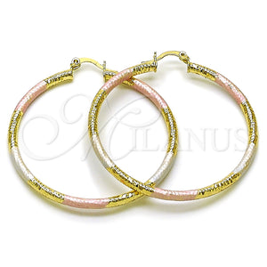 Argolla Grande 02.213.0259.50 Oro Laminado, Diseño de Hueco, Diamantado, Tres Tonos