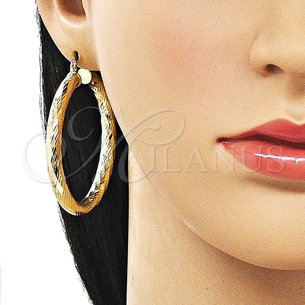 Argolla Grande 02.213.0762.50 Oro Laminado, Diseño de Hueco, Diamantado, Tono Dorado