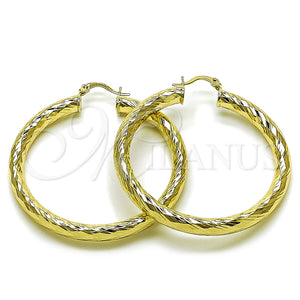 Argolla Grande 02.213.0762.50 Oro Laminado, Diseño de Hueco, Diamantado, Tono Dorado