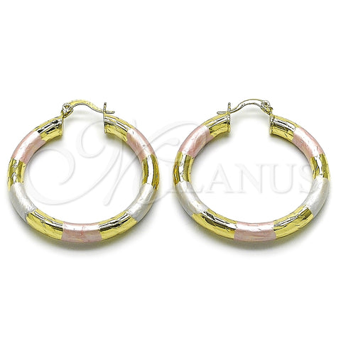 Argolla Mediana 02.213.0908.40 Oro Laminado, Diseño de Hueco, Diamantado, Tres Tonos