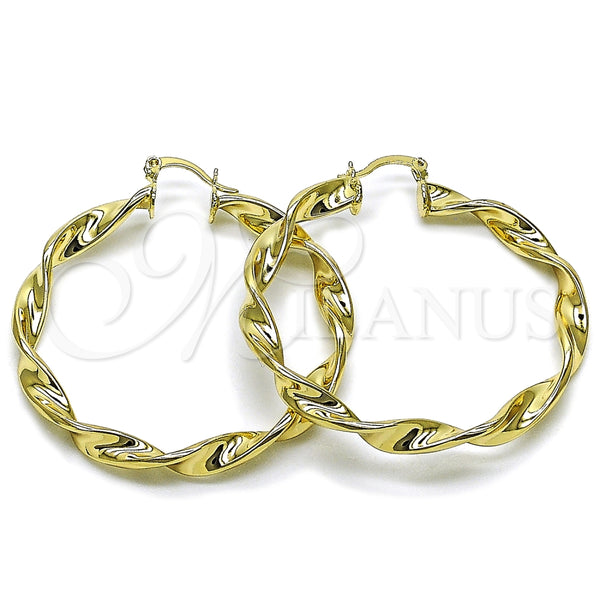 Argolla Grande 02.213.0910.50 Oro Laminado, Diseño de Torcido y Hueco, Pulido, Tono Dorado