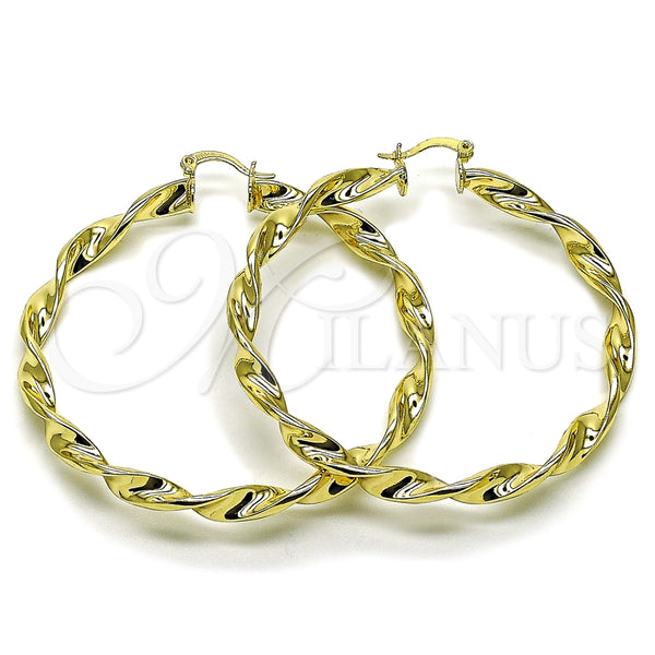 Argolla Grande 02.213.0910.60 Oro Laminado, Diseño de Torcido y Hueco, Pulido, Tono Dorado