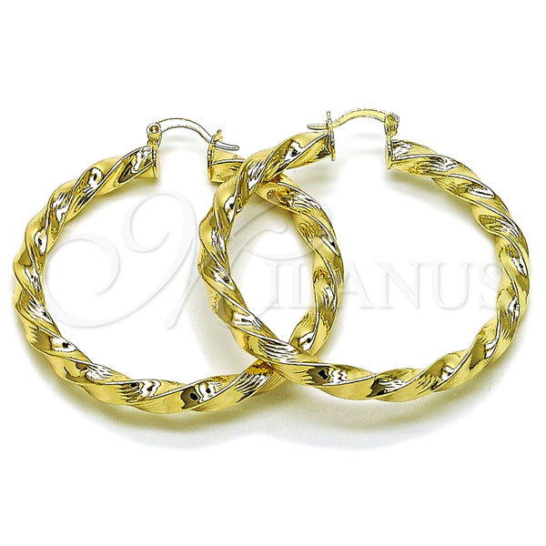 Argolla Grande 02.213.0911.50 Oro Laminado, Diseño de Torcido y Hueco, Diamantado, Tono Dorado