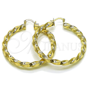 Argolla Grande 02.213.0911.50 Oro Laminado, Diseño de Torcido y Hueco, Diamantado, Tono Dorado