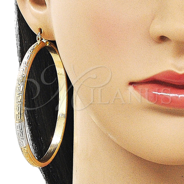 Argolla Extra Grande 02.170.0588.1.70 Oro Laminado, Diseño de Llave Griega y Hueco, Pulido, Tres Tonos