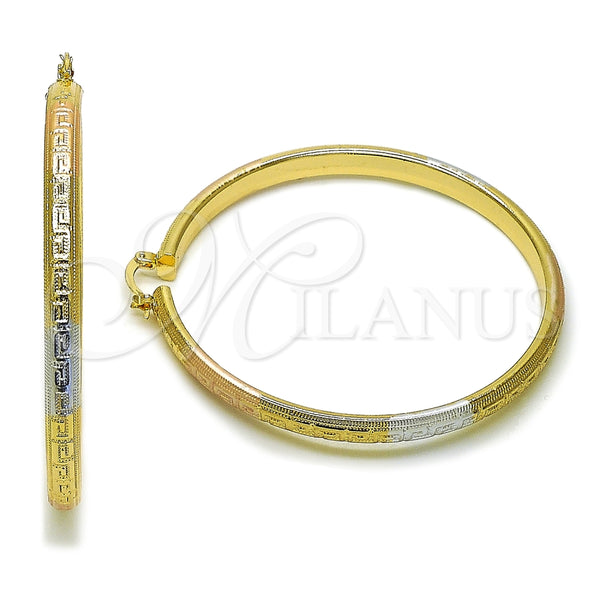 Argolla Extra Grande 02.170.0588.1.70 Oro Laminado, Diseño de Llave Griega y Hueco, Pulido, Tres Tonos