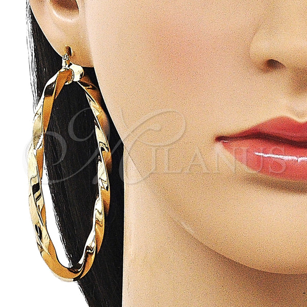 Argolla Extra Grande 02.170.0042.70 Oro Laminado, Diseño de Torcido y Hueco, Pulido, Tono Dorado