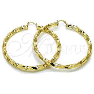 Argolla Extra Grande 02.170.0042.70 Oro Laminado, Diseño de Torcido y Hueco, Pulido, Tono Dorado