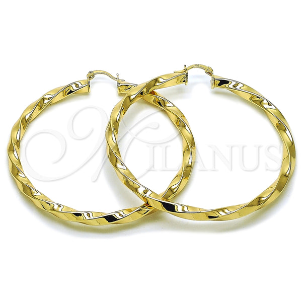Argolla Extra Grande 02.170.0042.70 Oro Laminado, Diseño de Torcido y Hueco, Pulido, Tono Dorado