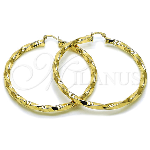 Argolla Extra Grande 02.170.0042.70 Oro Laminado, Diseño de Torcido y Hueco, Pulido, Tono Dorado