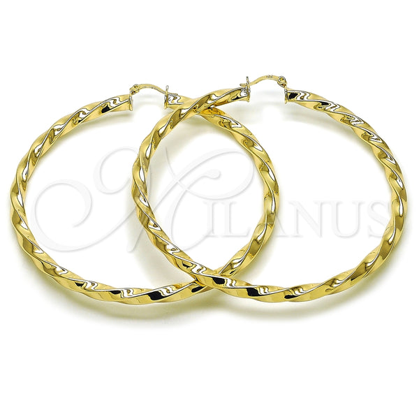 Argolla Extra Grande 02.170.0042.80 Oro Laminado, Diseño de Torcido y Hueco, Pulido, Tono Dorado