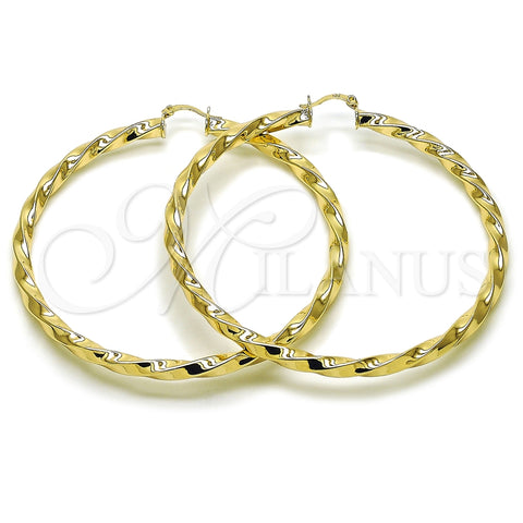 Argolla Extra Grande 02.170.0042.80 Oro Laminado, Diseño de Torcido y Hueco, Pulido, Tono Dorado