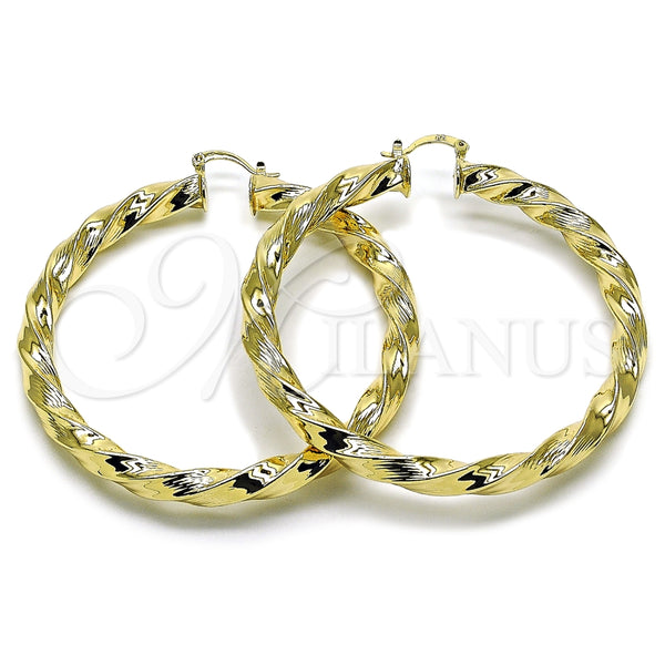 Argolla Extra Grande 02.170.0590.70 Oro Laminado, Diseño de Torcido y Hueco, Diamantado, Tono Dorado