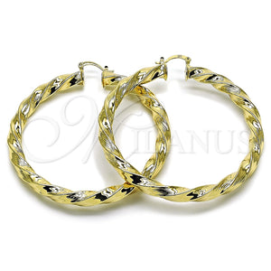 Argolla Extra Grande 02.170.0590.70 Oro Laminado, Diseño de Torcido y Hueco, Diamantado, Tono Dorado