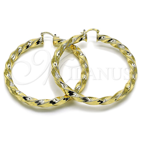 Argolla Extra Grande 02.170.0590.70 Oro Laminado, Diseño de Torcido y Hueco, Diamantado, Tono Dorado