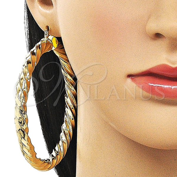Argolla Extra Grande 02.170.0475.1.80 Oro Laminado, Diseño de Torcido y Hueco, Pulido, Tono Dorado