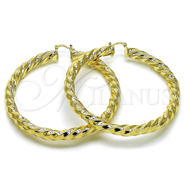 Argolla Extra Grande 02.170.0475.1.80 Oro Laminado, Diseño de Torcido y Hueco, Pulido, Tono Dorado