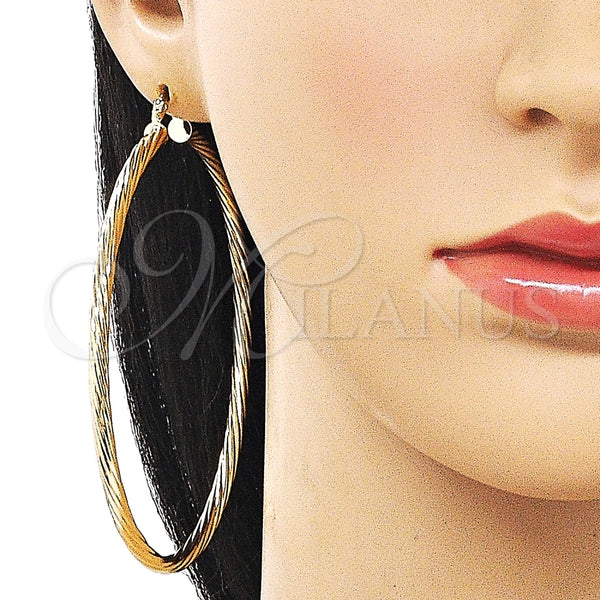 Argolla Extra Grande 02.170.0354.80 Oro Laminado, Diseño de Torcido y Hueco, Pulido, Tono Dorado