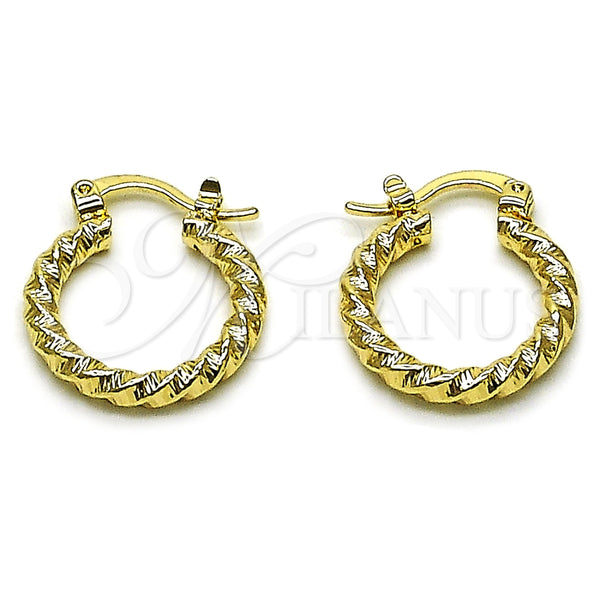 Argolla Pequeña 02.170.0599.20 Oro Laminado, Diseño de Torcido, Diamantado, Tono Dorado