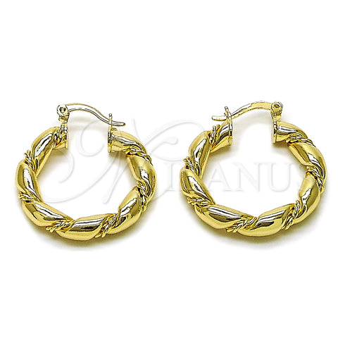 Argolla Mediana 02.170.0215.30 Oro Laminado, Diseño de Torcido y Hueco, Pulido, Tono Dorado