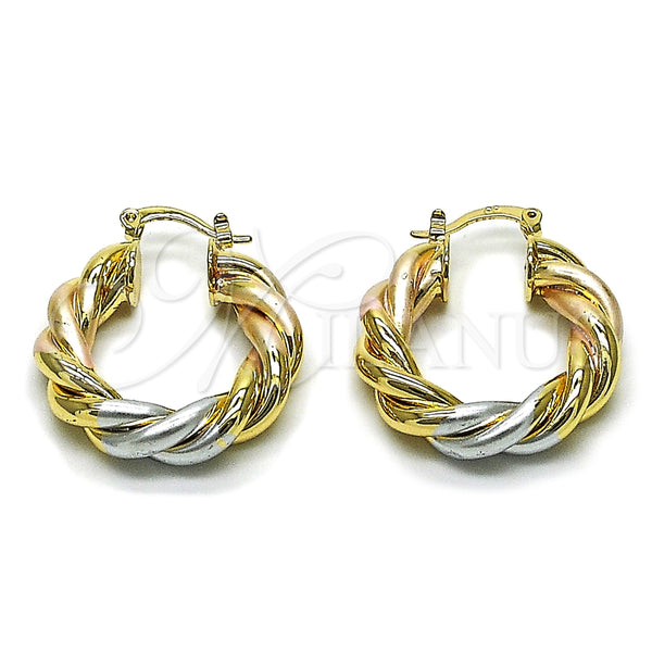 Argolla Mediana 02.170.0601.30 Oro Laminado, Diseño de Torcido y Hueco, Diamantado, Tres Tonos