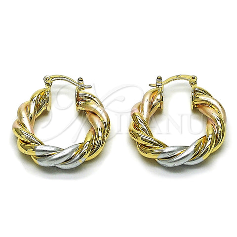 Argolla Mediana 02.170.0601.30 Oro Laminado, Diseño de Torcido y Hueco, Diamantado, Tres Tonos