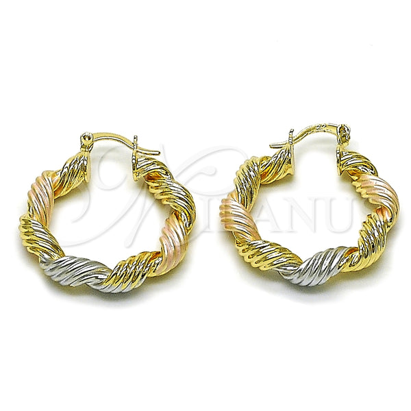Argolla Mediana 02.170.0124.1.30 Oro Laminado, Diseño de Torcido y Hueco, Pulido, Tres Tonos