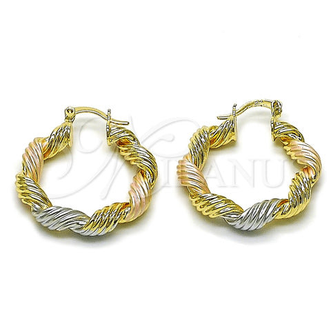 Argolla Mediana 02.170.0124.1.30 Oro Laminado, Diseño de Torcido y Hueco, Pulido, Tres Tonos