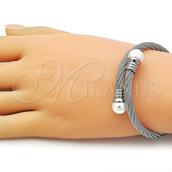 Aro Individual 07.138.0021 Acero Inoxidable, Diseño de Torcido y Bola, con Marfil Perla, Pulido, Tono Plateado (Thickness, One size fits all)