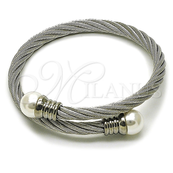 Aro Individual 07.138.0021 Acero Inoxidable, Diseño de Torcido y Bola, con Marfil Perla, Pulido, Tono Plateado (Thickness, One size fits all)