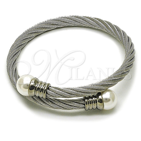 Aro Individual 07.138.0021 Acero Inoxidable, Diseño de Torcido y Bola, con Marfil Perla, Pulido, Tono Plateado (Thickness, One size fits all)