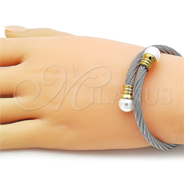 Aro Individual 07.138.0021.1 Acero Inoxidable, Diseño de Torcido y Bola, con Marfil Perla, Pulido, Dos Tonos (Thickness, One size fits all)