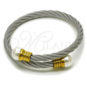 Aro Individual 07.138.0021.1 Acero Inoxidable, Diseño de Torcido y Bola, con Marfil Perla, Pulido, Dos Tonos (Thickness, One size fits all)