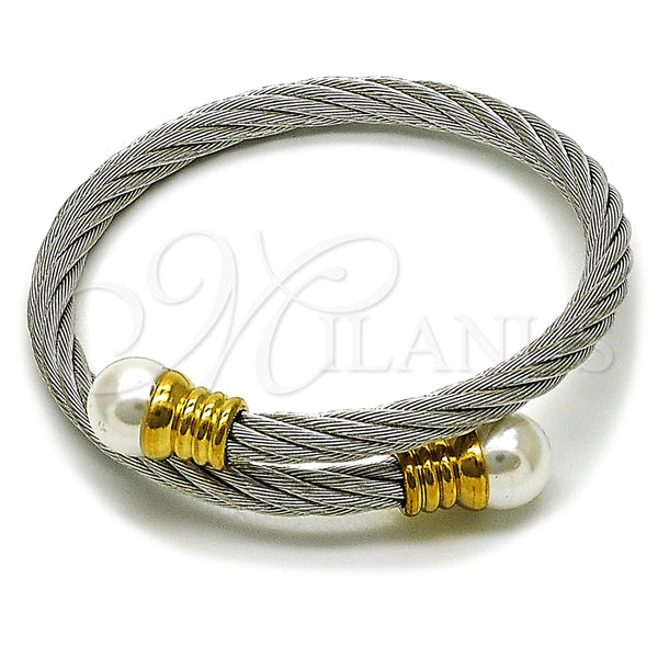 Aro Individual 07.138.0021.1 Acero Inoxidable, Diseño de Torcido y Bola, con Marfil Perla, Pulido, Dos Tonos (Thickness, One size fits all)