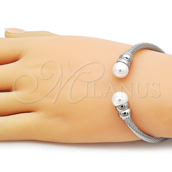 Aro Individual 07.138.0016.2 Acero Inoxidable, Diseño de Torcido y Bola, con Marfil Perla, Pulido, Tono Plateado (04 MM Thickness, One size fits all)