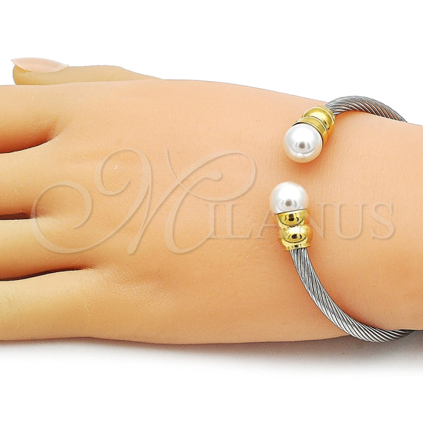 Aro Individual 07.138.0016.3 Acero Inoxidable, Diseño de Torcido y Bola, con Marfil Perla, Pulido, Dos Tonos (04 MM Thickness, One size fits all)