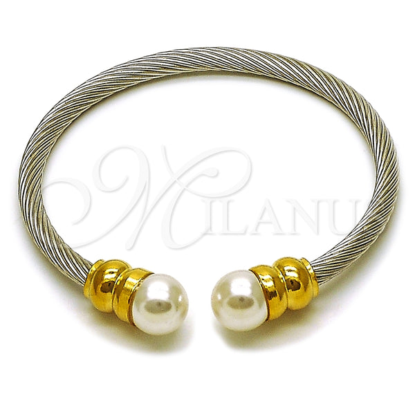 Aro Individual 07.138.0016.3 Acero Inoxidable, Diseño de Torcido y Bola, con Marfil Perla, Pulido, Dos Tonos (04 MM Thickness, One size fits all)