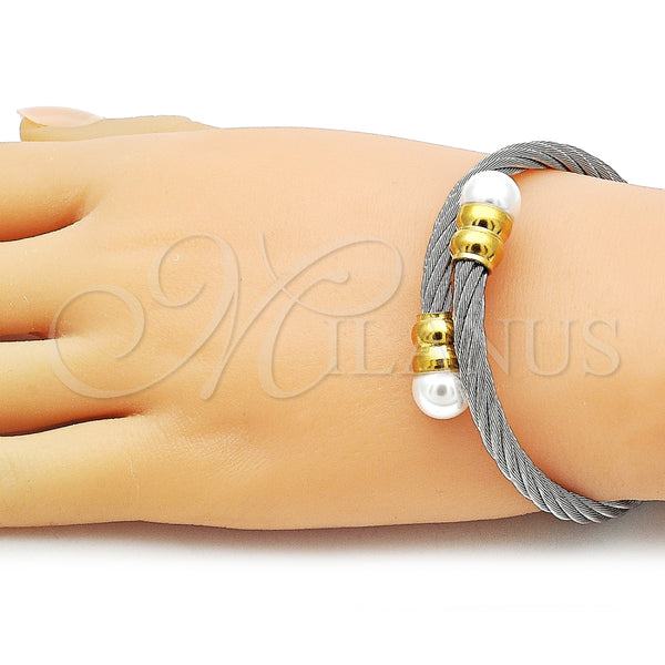 Aro Individual 07.138.0024.1 Acero Inoxidable, Diseño de Torcido y Bola, con Marfil Perla, Pulido, Dos Tonos (Thickness, One size fits all)