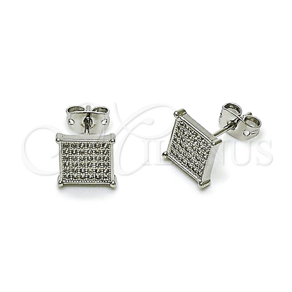 Arete Dormilona 02.342.0047.1 Rodio Laminado, con Micro Pave Blanca, Pulido, Rodinado