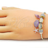 Pulsera de Dije 03.442.0002.07 Oro Laminado, Diseño de Concha y Estrella, con Blanca Cristal, Esmaltado Rosado, Tono Dorado (Thickness, 7 Inches Length)