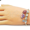 Pulsera de Dije 03.442.0003.07 Oro Laminado, Diseño de Concha y Estrella, con Blanca Cristal, Esmaltado Rojo, Tono Dorado (Thickness, 7 Inches Length)