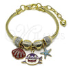 Pulsera de Dije 03.442.0003.07 Oro Laminado, Diseño de Concha y Estrella, con Blanca Cristal, Esmaltado Rojo, Tono Dorado (Thickness, 7 Inches Length)