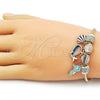 Pulsera de Dije 03.442.0004.07 Oro Laminado, Diseño de Concha y Delfín, con Blanca Cristal, Esmaltado Turquesa, Tono Dorado (Thickness, 7 Inches Length)