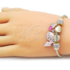 Pulsera de Dije 03.442.0005.07 Oro Laminado, Diseño de Concha y Nina Pequena, Diseño de Concha, con Cristal Blanca, Esmaltado Rosado, Dorado