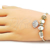 Pulsera de Dije 03.442.0007.07 Oro Laminado, Diseño de Concha, con Zirconia Cubica Blanca, Esmaltado Blanco, Dorado
