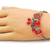Aro Individual 07.442.0006 Acero Inoxidable, Diseño de Cereza y Corazón, con Granate and Blanca Cristal, Esmaltado Rojo, Tono Dorado (03 MM Thickness, One size fits all)