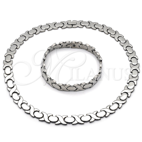 Collar y Pulsera 06.231.0034 Acero Inoxidable, Diseño de Besos y Abrazos y Corazón, Pulido, Tono Plateado