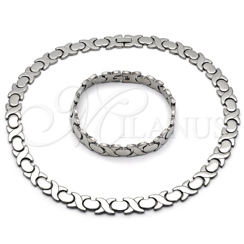 Collar y Pulsera 06.231.0034 Acero Inoxidable, Diseño de Besos y Abrazos y Corazón, Pulido, Tono Plateado